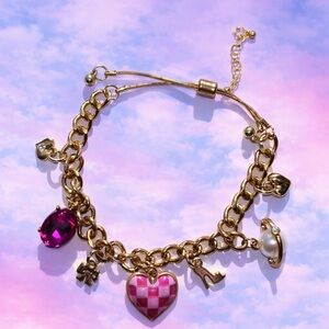 Handmade Gold Charm Bracelet with Pink Heart | Y2K Coquette Aesthetic